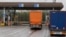 Picture taken on October 28, 2025 shows trucks at the Lithuania/Belarus border crossing near Salcininkai, south-eastern Lithuania.